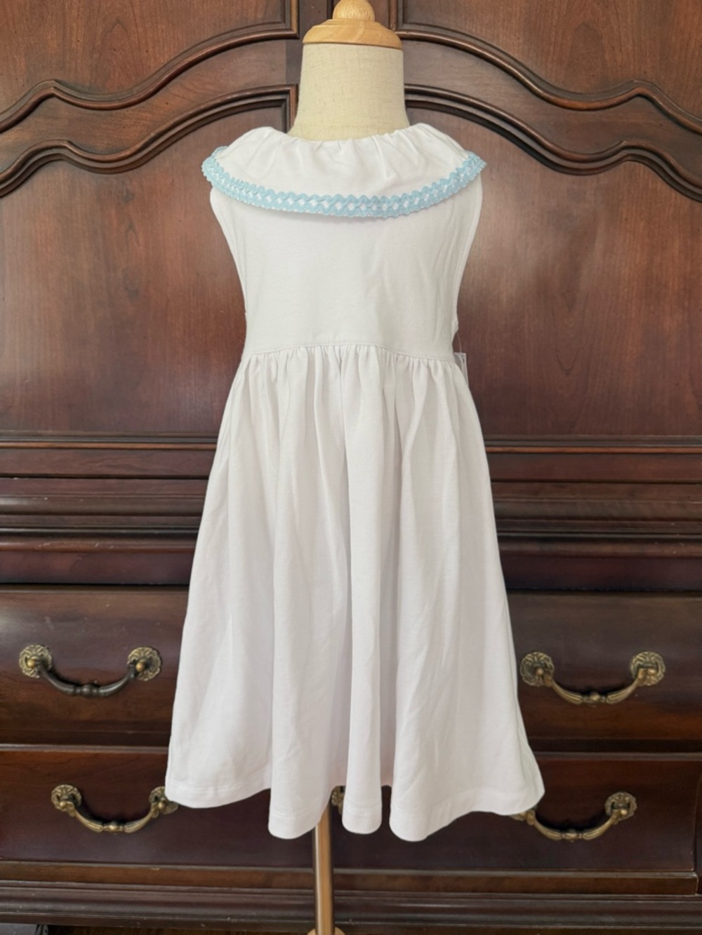 Edgehill Collection White Dress Blue Trim Cross Back NWT Girls Size 5 Portrait